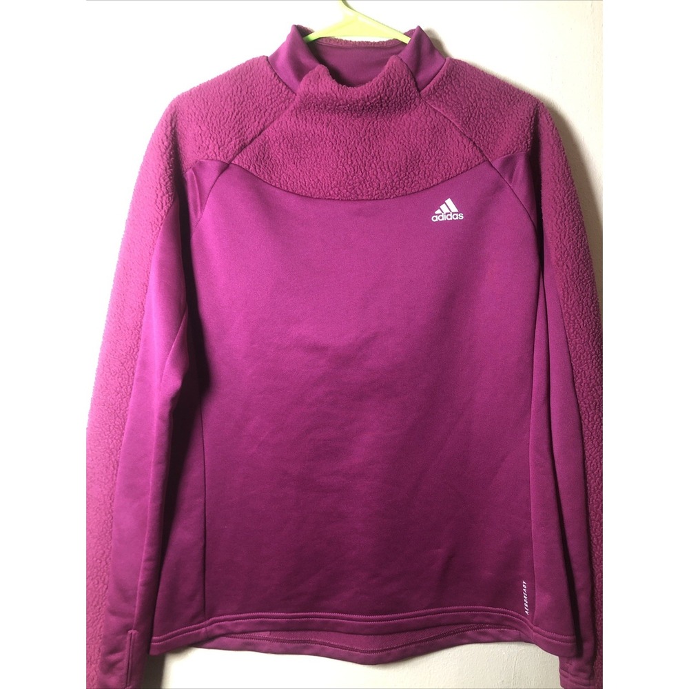 Adidas Mock Neck Pullover Sweatshirt Women's Size Medium Purple Sherpa Fleece - Picture 2 of 12